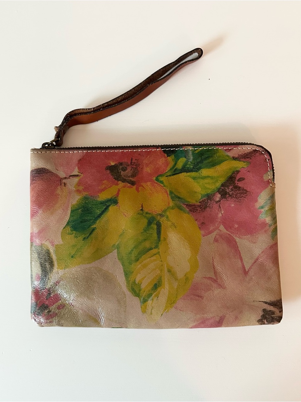 Patricia Nash Floral Italian Leather Wristlet Zip Pouch Clutch